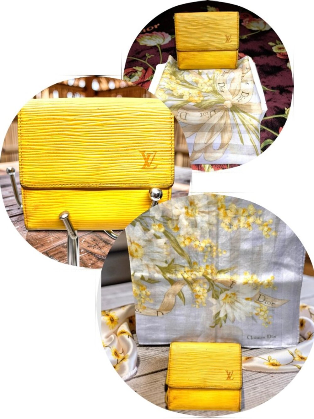 LOUIS VUITTON Epi Sarah Triifold Long Wallet+FREE DiOR Neck-Kerchief M11914(15